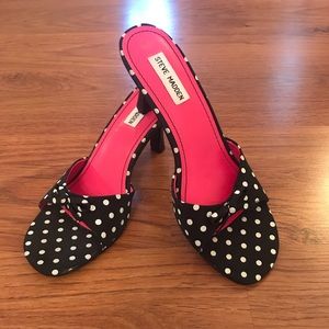 Polka dot mule heels